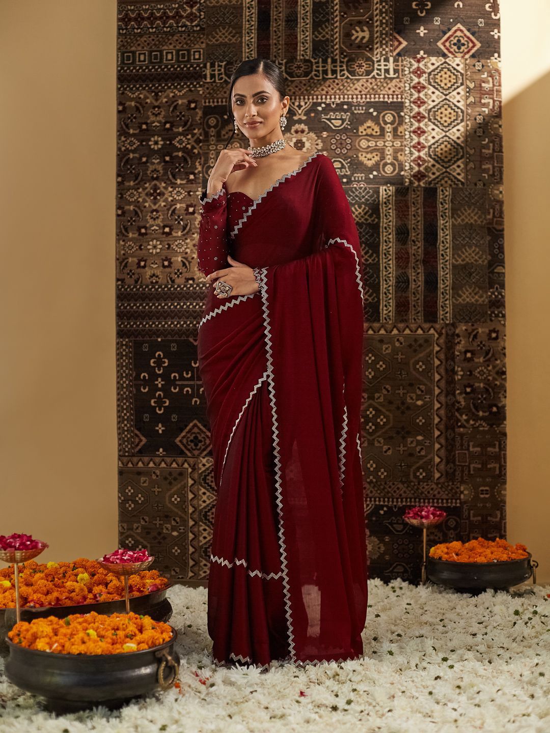 kasee Beads and Stones Pure Chiffon Saree