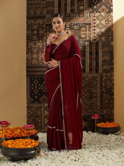 kasee Beads and Stones Pure Chiffon Saree