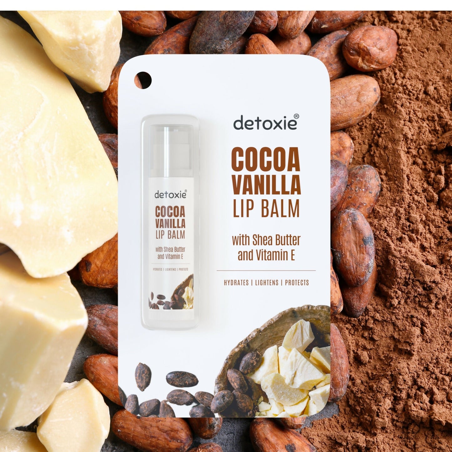 Detoxie Lip Balms Cocoa Vanilla With Vitamin E Shea Butter & Liquorice