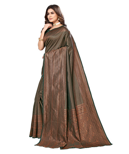 Vamika Weaving Banarasi Jacquard Green Kanjivaram Saree