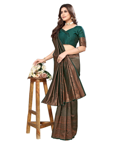 Vamika Weaving Banarasi Jacquard Green Kanjivaram Saree