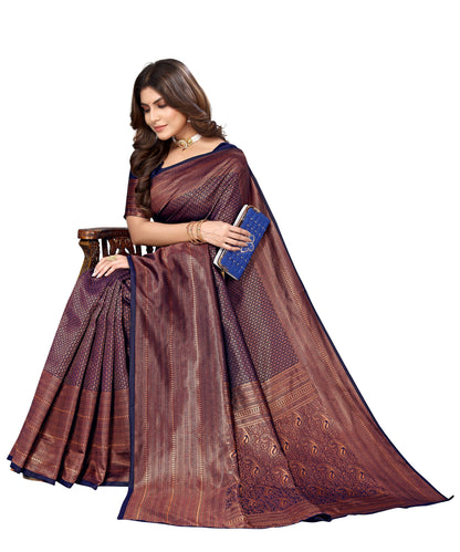 Vamika Weaving Banarasi Jacquard Navy Kanjivaram Saree