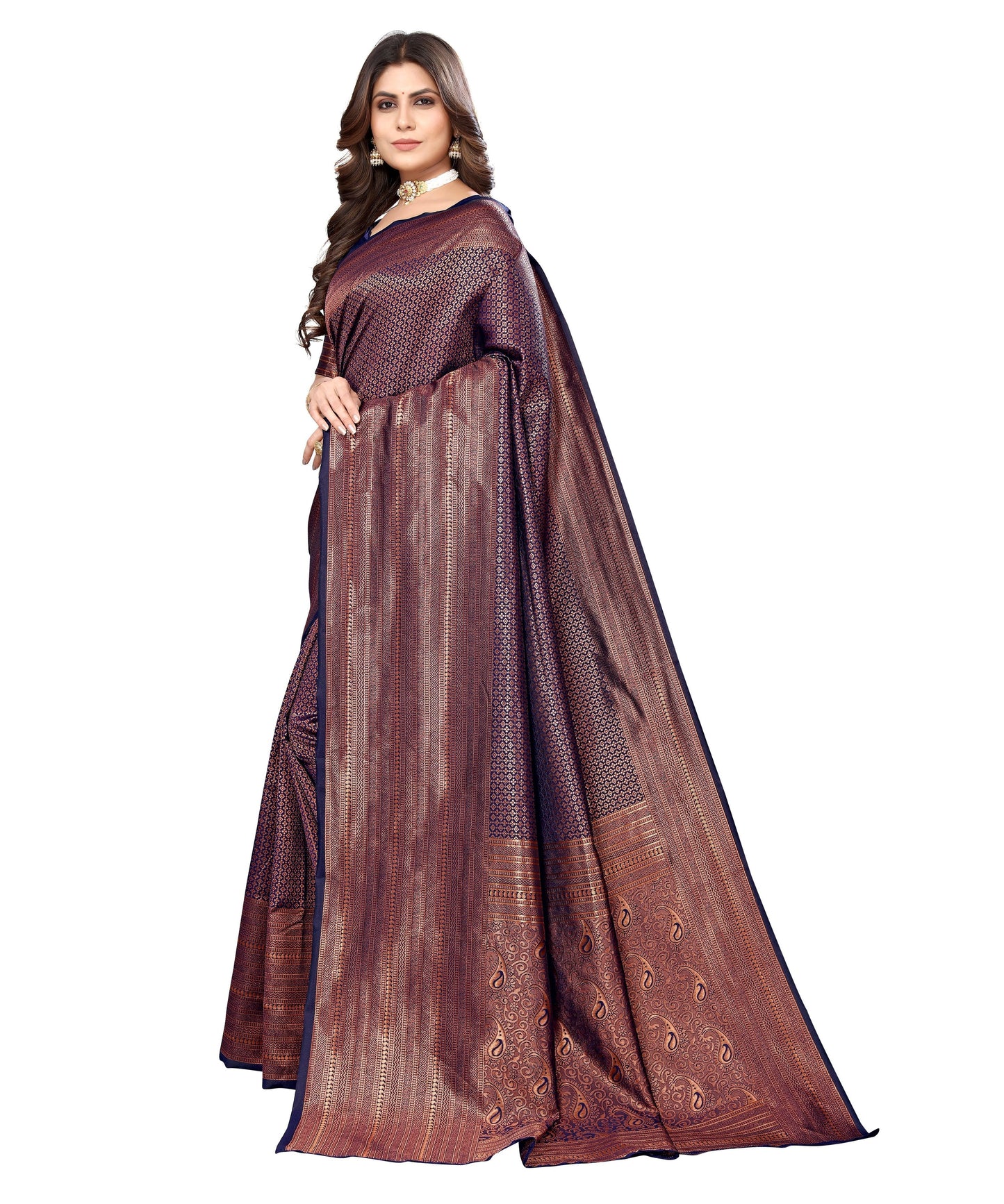 Vamika Weaving Banarasi Jacquard Navy Kanjivaram Saree