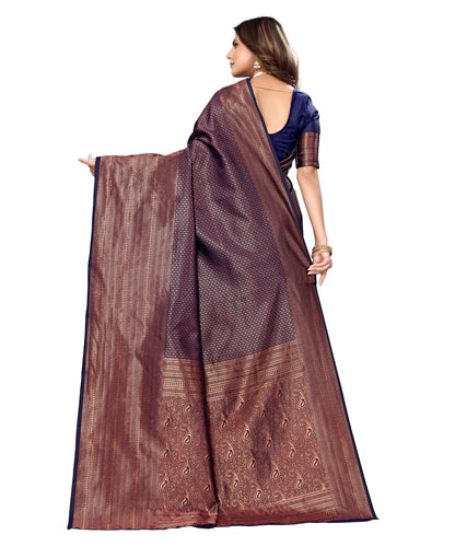 Vamika Weaving Banarasi Jacquard Navy Kanjivaram Saree