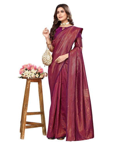 Vamika Weaving Banarasi Jacquard Purple Kanjivaram Saree