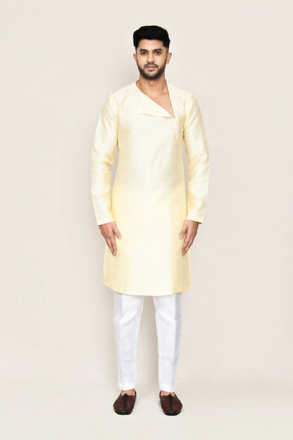Joban Fashion Beige Colored Art Silk Fabric Kurta With Straight Fit Pant