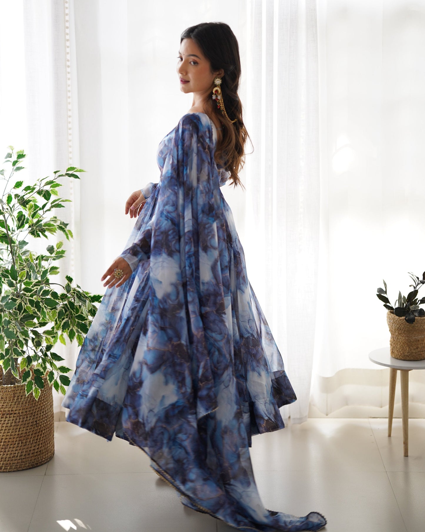 Lehenga Mart Navy Blue Organza Silk Designer Anarkali Suit Set