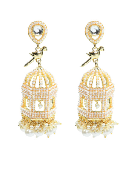 Mominos Fashion Johar Kamal Golden Color Bird Nest Earrings With Pearls