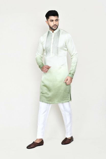 Joban Fashion Green Colored Satin Silk Fabric Kurta With Straight Fit Pant