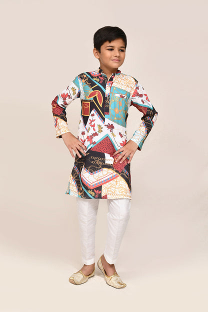 Joban Fashion Cotton Silk Multicolor Kurta With Straight Fit Pant