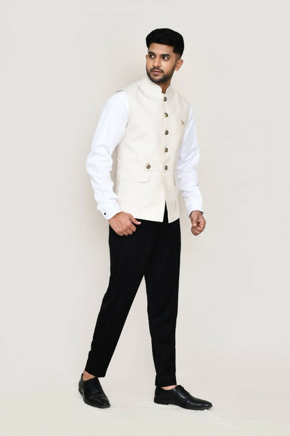 Joban Fashion White Colored Art Silk Fabric Kurta, Jacket With Straight Fit Pant