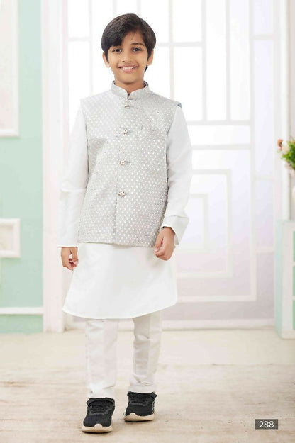 Raivat Ethnic Art Silk Embroidery Work 3 Pics Jacket Set In Grey Colour