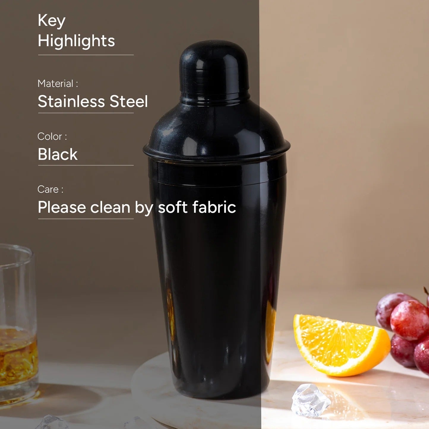 Nestroots The Unblemished Cocktail Mocktail Shaker Glossy Black Stainless Steel