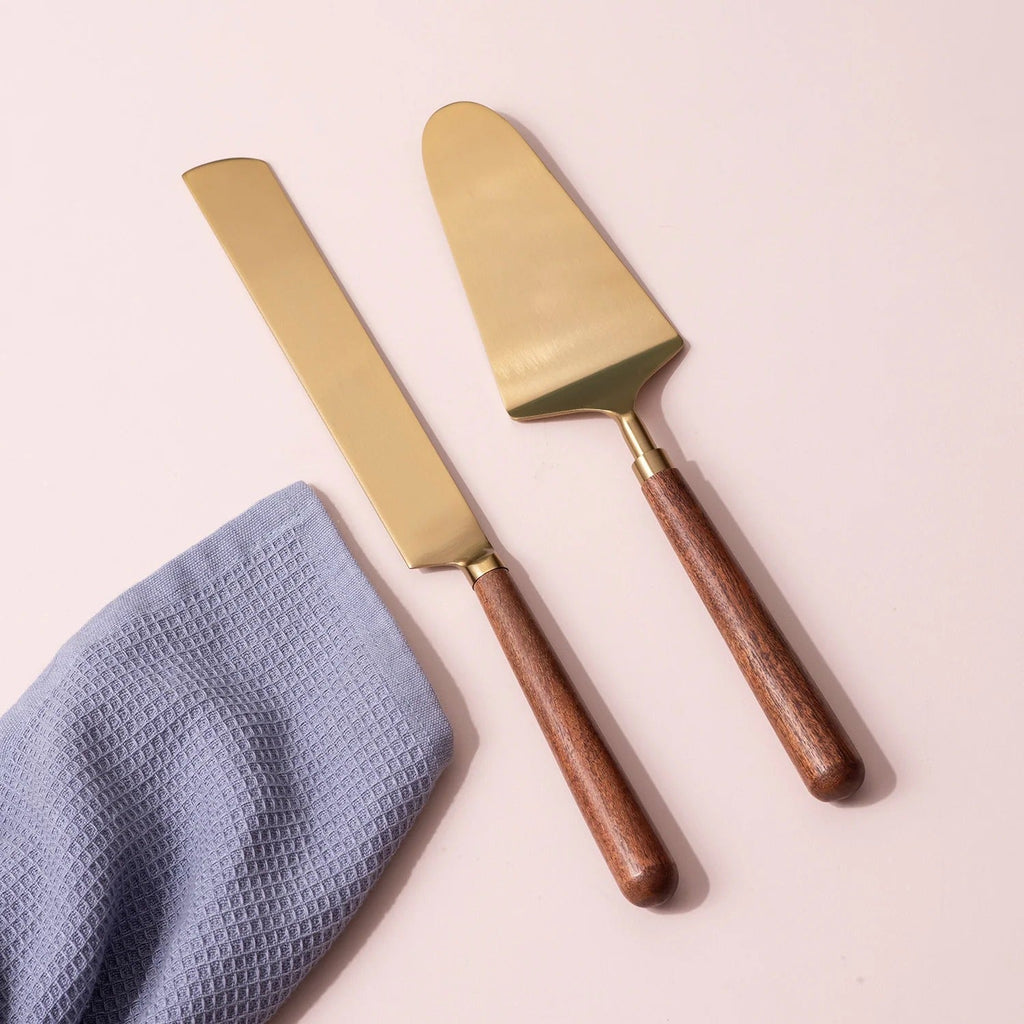 Nestroots Elegant Cake Server Wooden Handle Set of 2