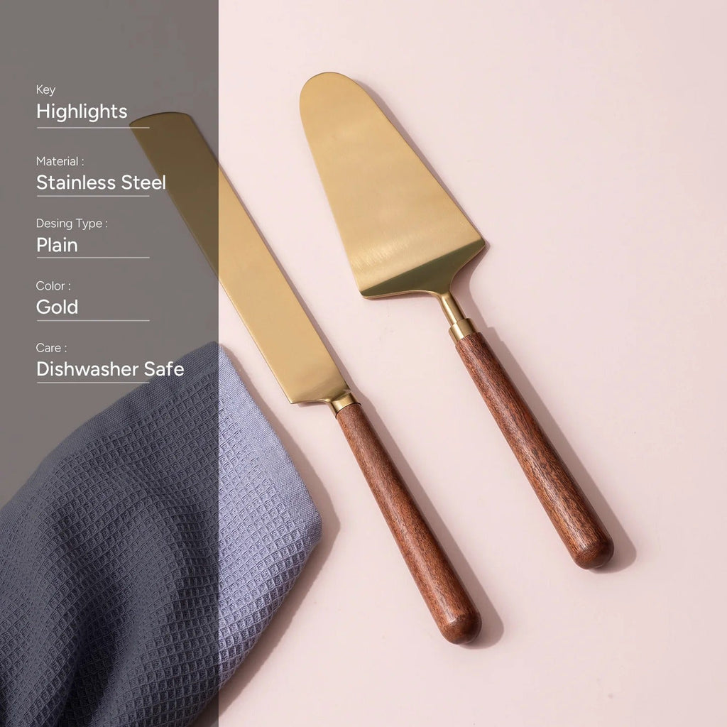 Nestroots Elegant Cake Server Wooden Handle Set of 2