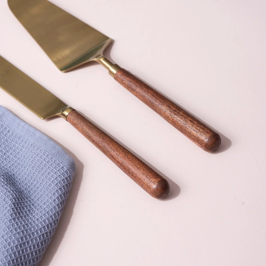 Nestroots Elegant Cake Server Wooden Handle Set of 2