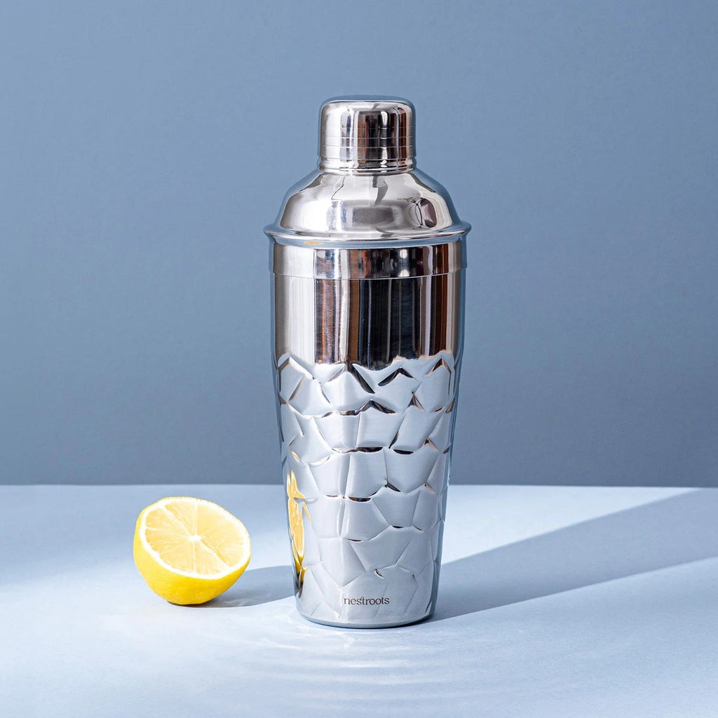 Nestroots Stylish Silver Hammered Bar Cocktail Shaker Stainless Steel