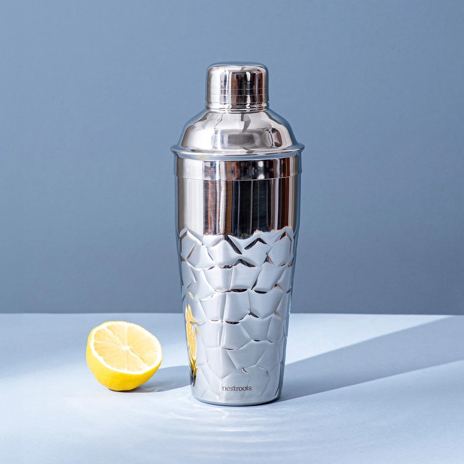 Nestroots Stylish Silver Hammered Bar Cocktail Shaker Stainless Steel