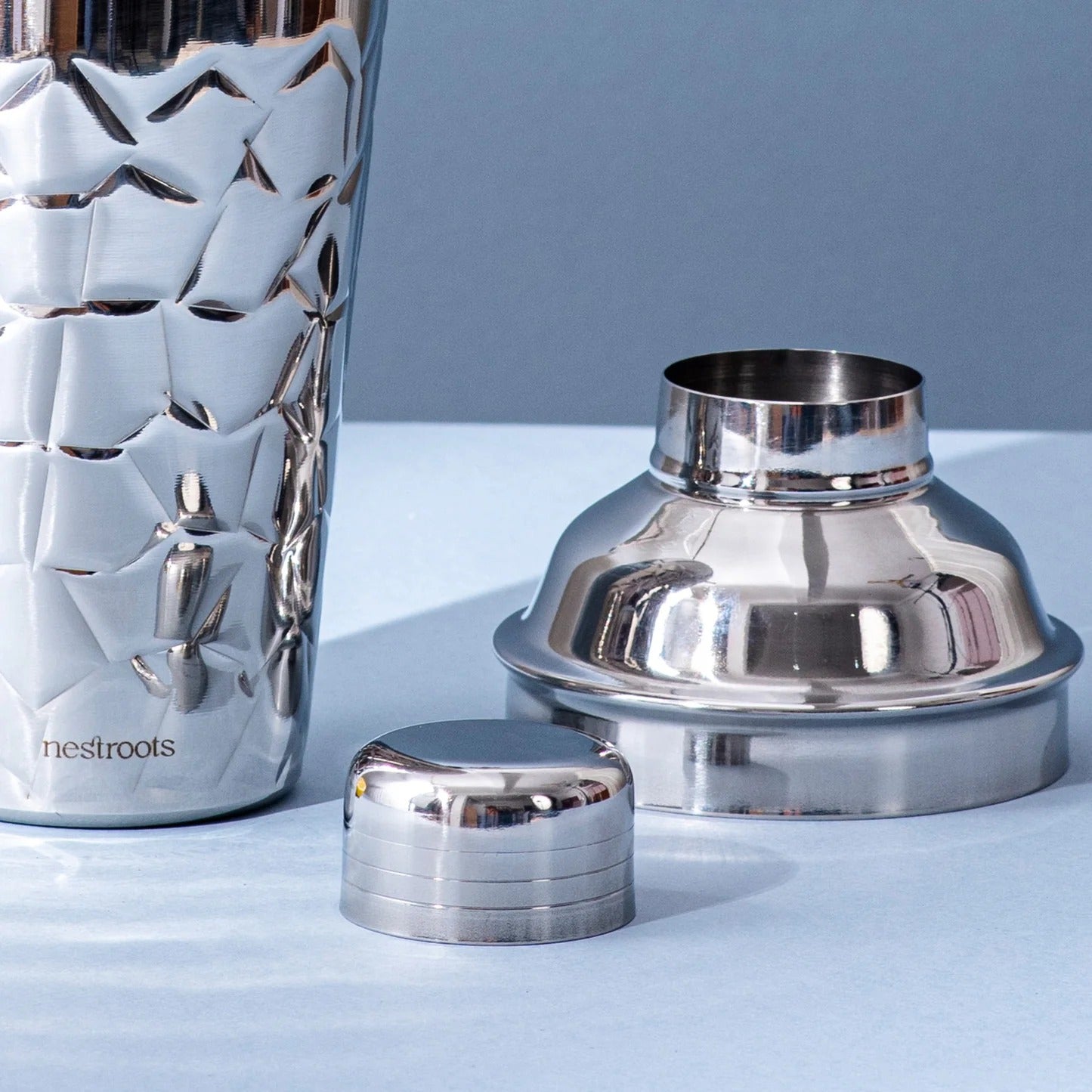 Nestroots Stylish Silver Hammered Bar Cocktail Shaker Stainless Steel