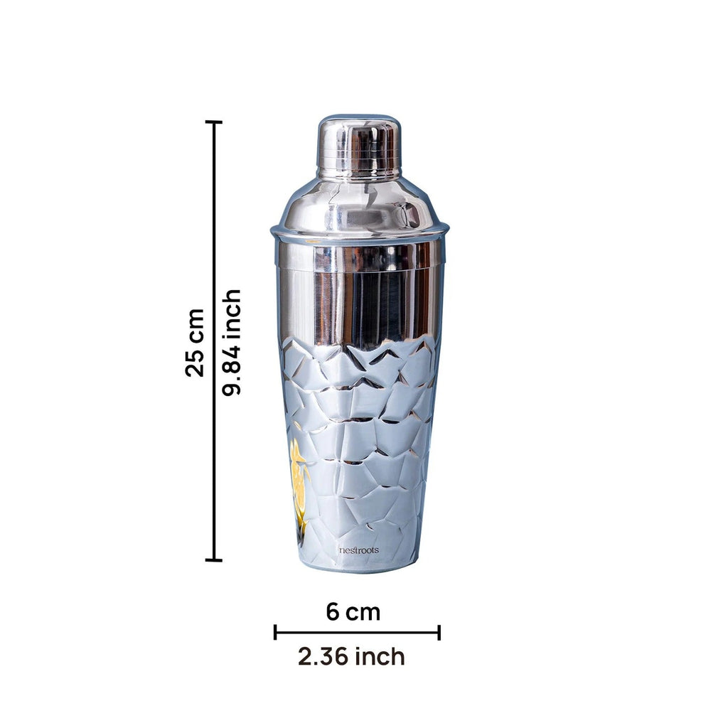 Nestroots Stylish Silver Hammered Bar Cocktail Shaker Stainless Steel