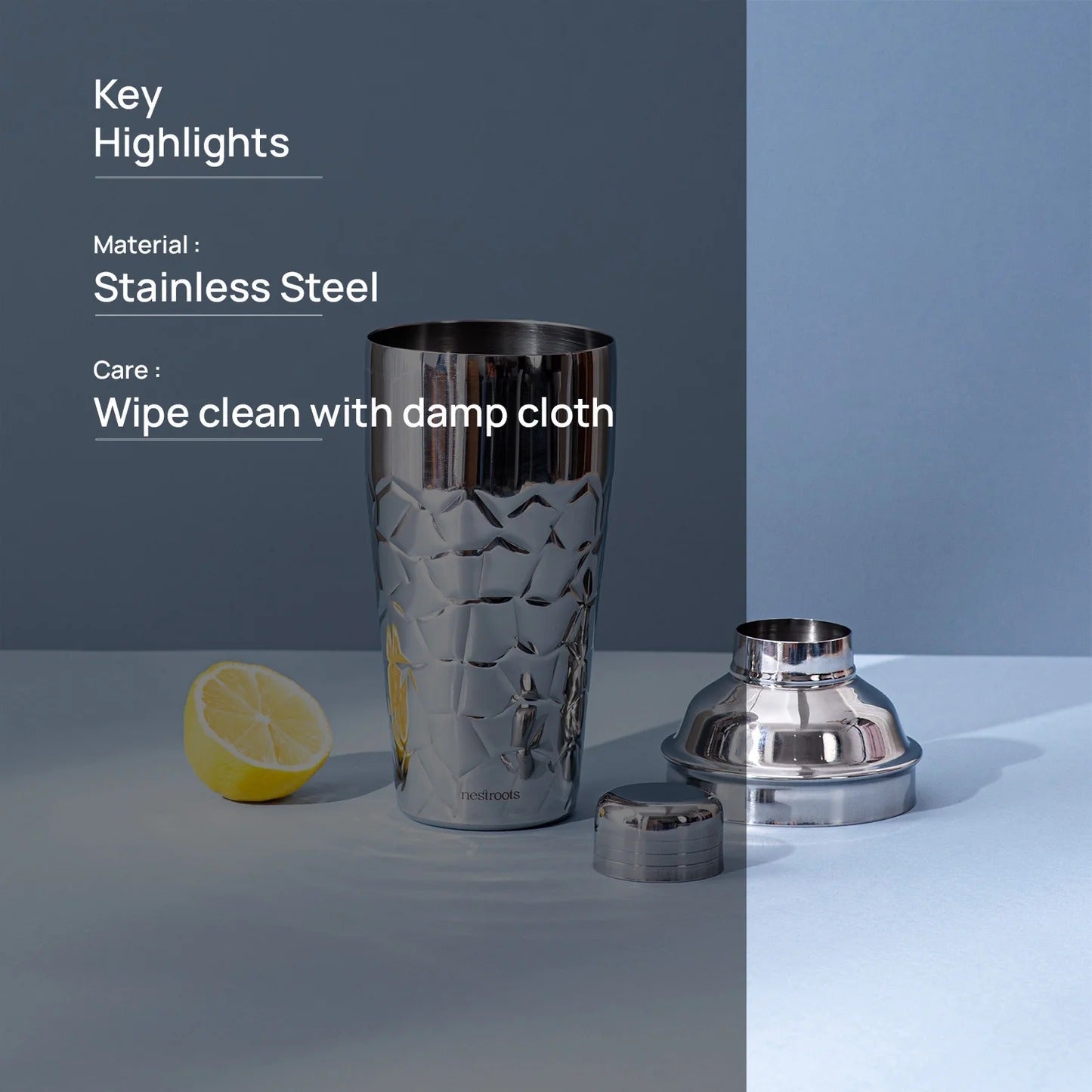 Nestroots Stylish Silver Hammered Bar Cocktail Shaker Stainless Steel