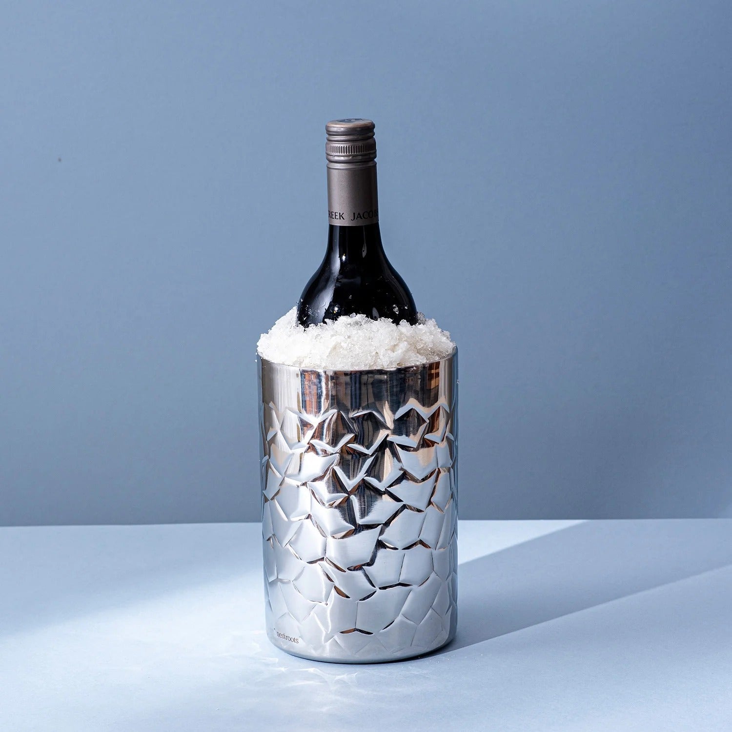 Nestroots Stylish Silver Hammered Bar Wine Cooler Chiller Double Walled Stainless Steel