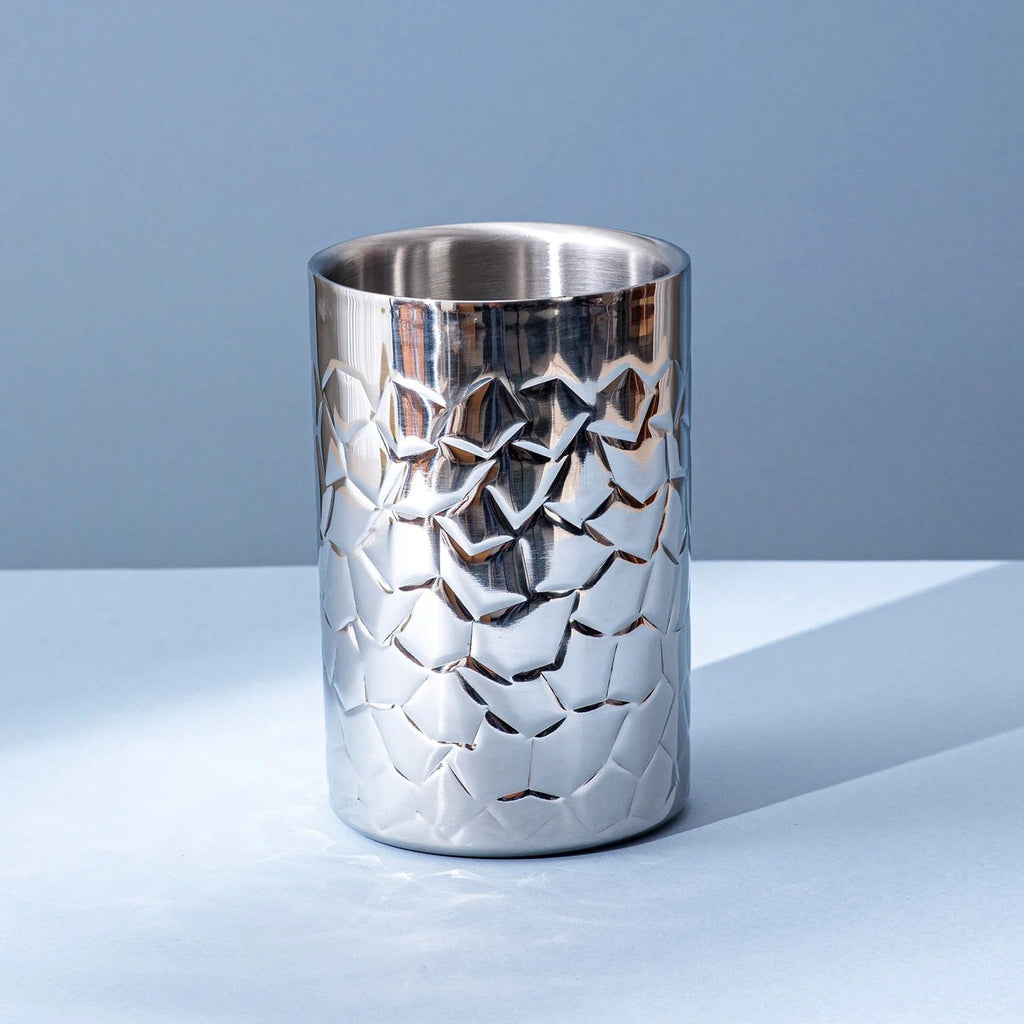 Nestroots Stylish Silver Hammered Bar Wine Cooler Chiller Double Walled Stainless Steel