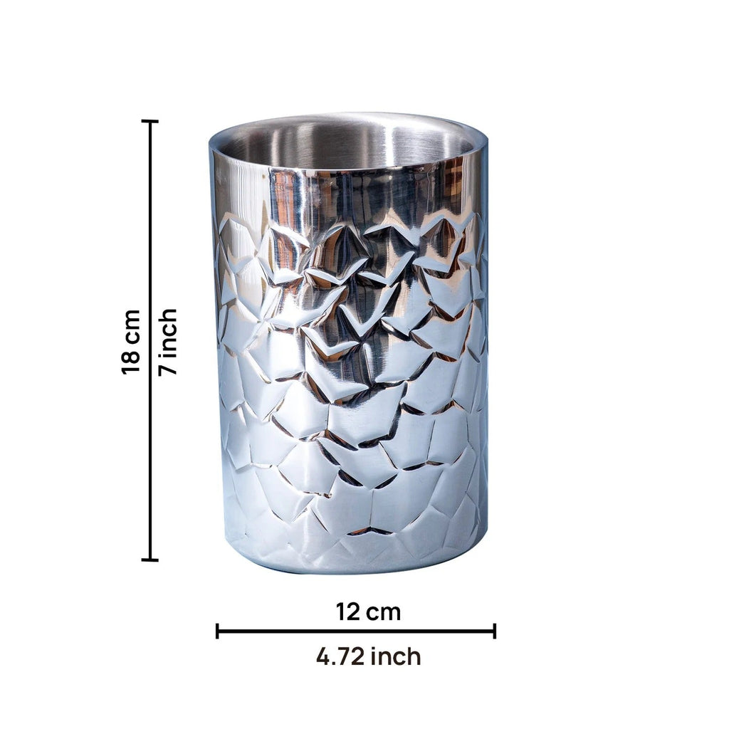 Nestroots Stylish Silver Hammered Bar Wine Cooler Chiller Double Walled Stainless Steel