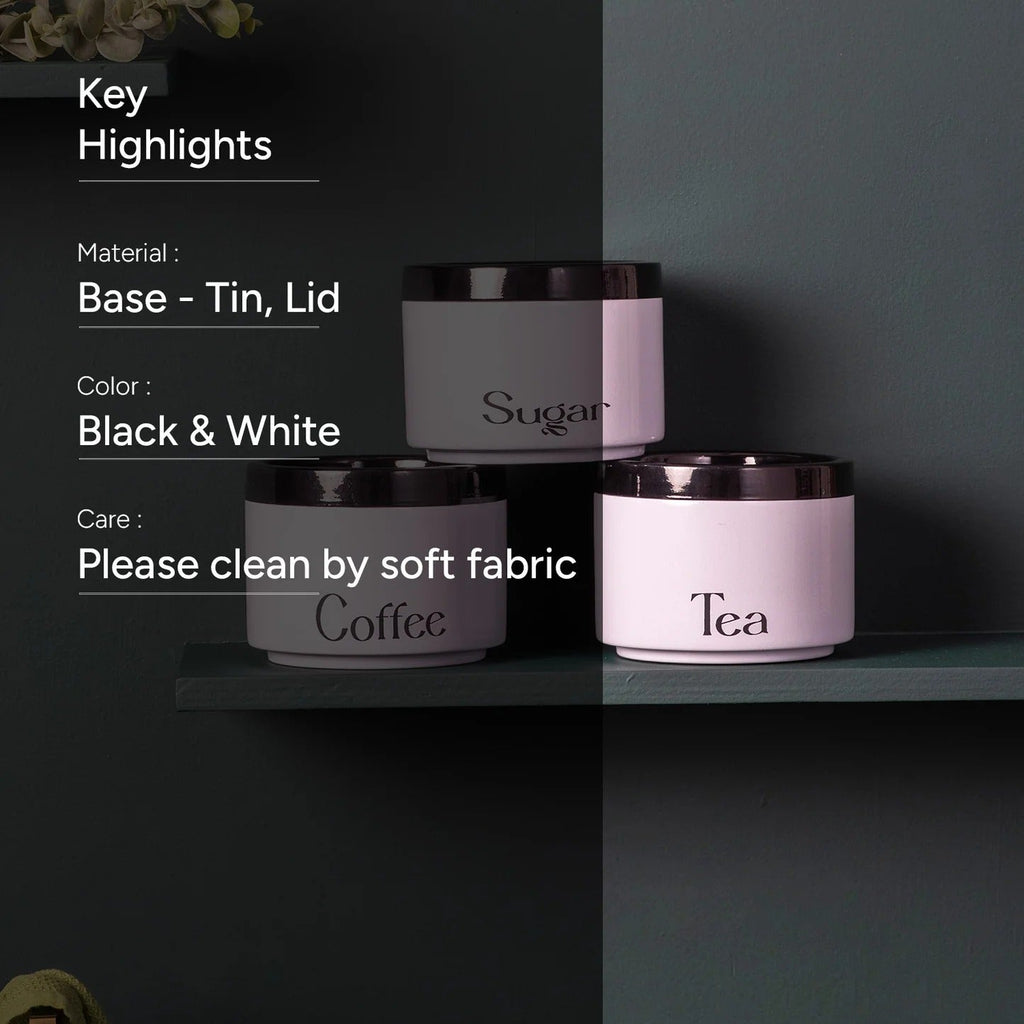 Nestroots Sleek Canister Jars Set of 3 for Storage Tea Coffee Sugar