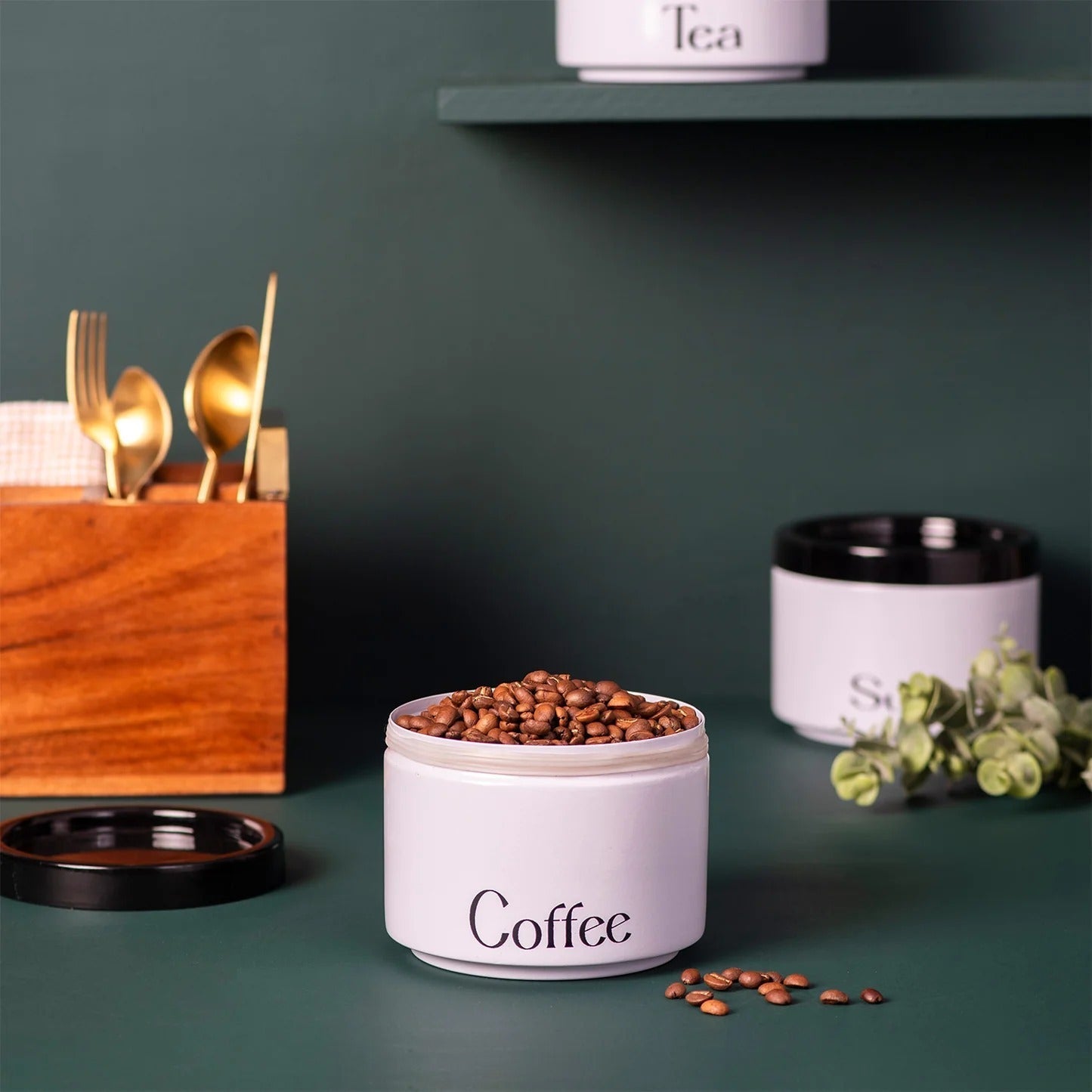 Nestroots Sleek Canister Jars Set of 3 for Storage Tea Coffee Sugar