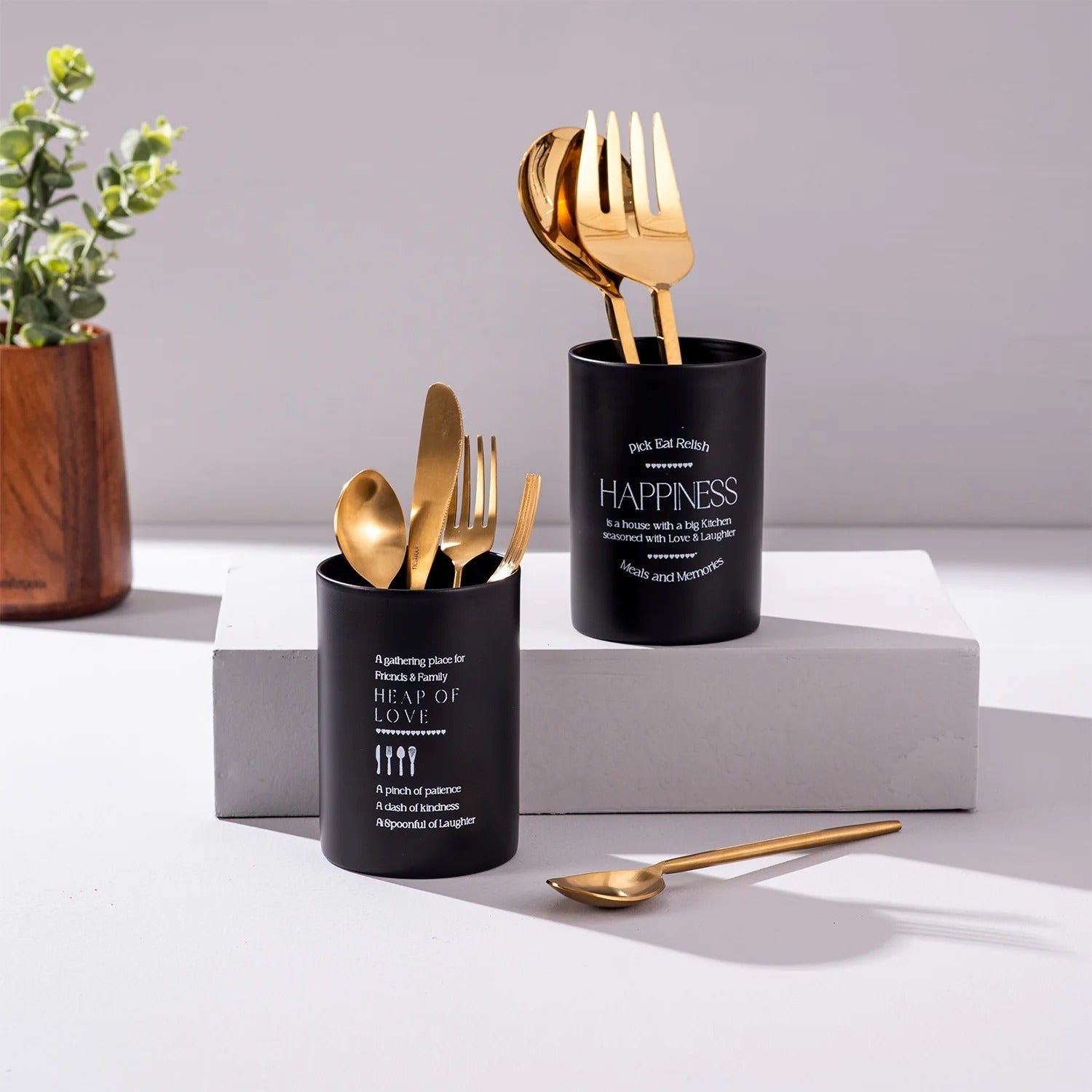 Nestroots Elegant Metallic Cutlery Stand Organizer Set of 2 Silver