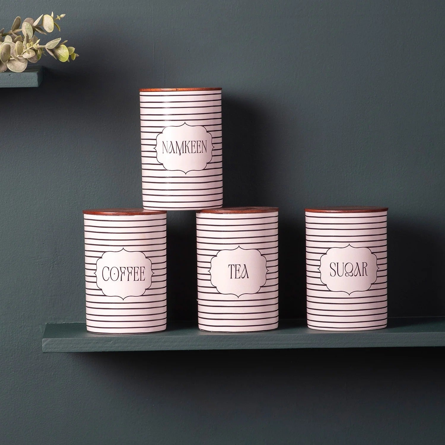 Nestroots Elegant Striped Jars Canister Set of 4 for Tea Coffee Sugar Namkeen