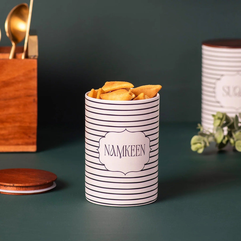 Nestroots Elegant Striped Jars Canister Set of 4 for Tea Coffee Sugar Namkeen