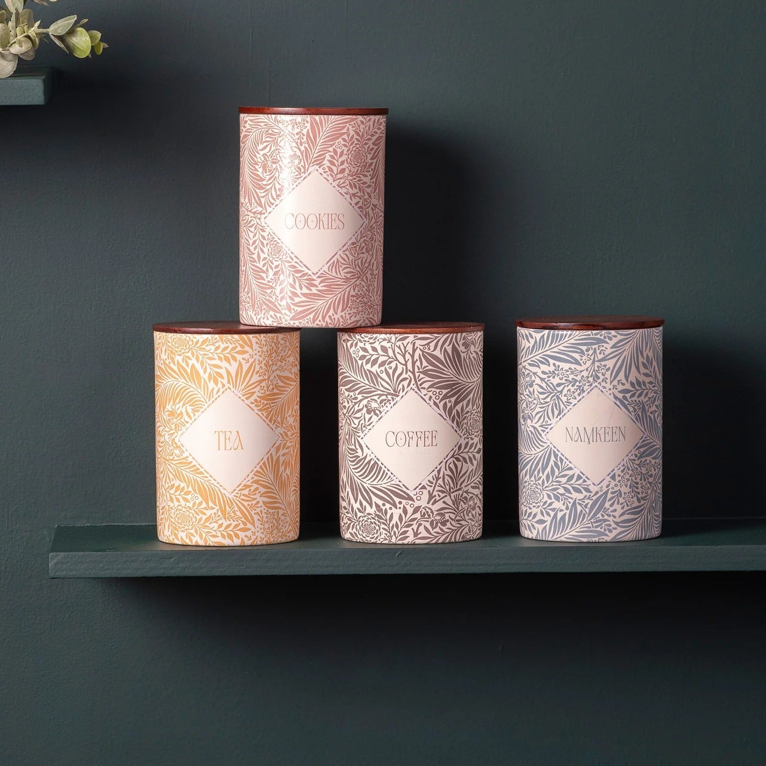 Nestroots Exquisite Floral Jars Canister Set of 4 for Tea Coffee Sugar Namkeen