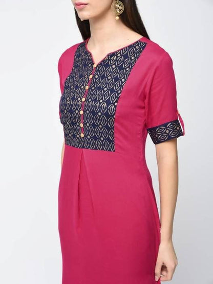 Aniyah Rayon Block Printed Straight Kurta In Magenta Color (AN-113K)