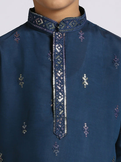 Joban Fashion Kids Island Traditional Ethnic Wear with Silk Sequence Embroidery Full Sleeves Kurta and Pyjama Set - Blue