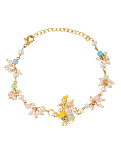 NVR Set of 2 Multicolor Gold Toned Radha Krishna Beaded Bhaiya Bhabhi Rakhi with Roli Chawal Chandan & Mishri