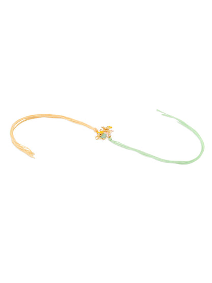 NVR Set of 2 Multicolor Gold Toned Radha Krishna Beaded Bhaiya Bhabhi Rakhi with Roli Chawal Chandan & Mishri