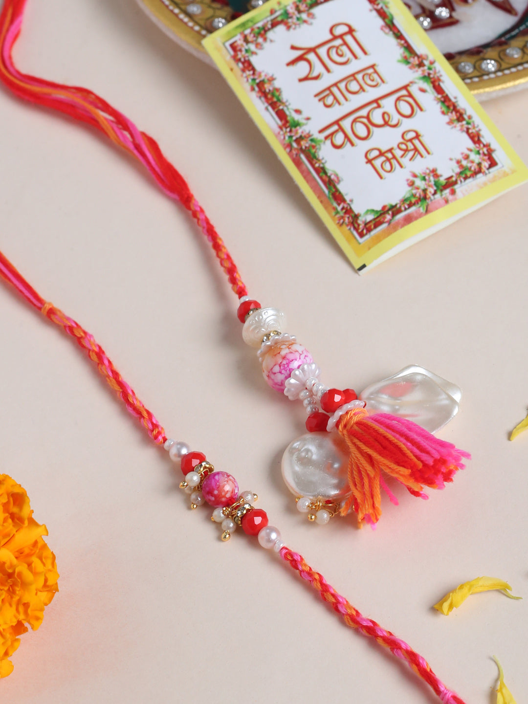 NVR Set of 2 Multicolor Artificial Stones & Beads Bhaiya Bhabhi Rakhi with Roli Chawal Chandan & Mishri