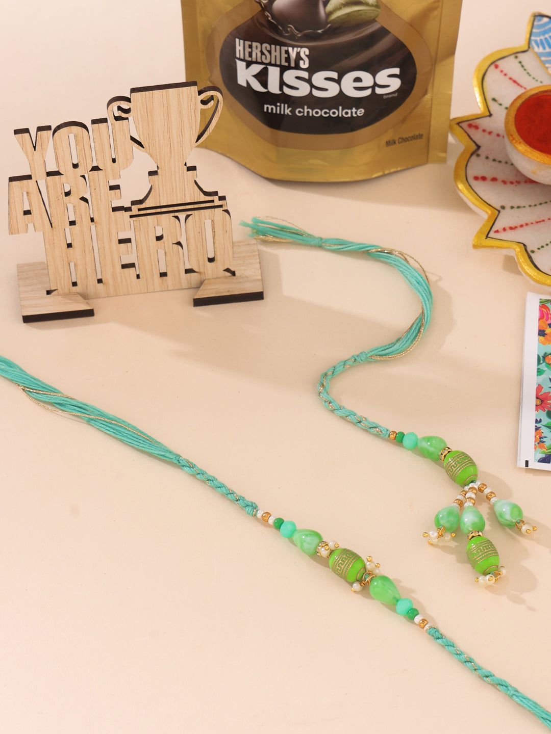 NVR Set of 2 Green Artificial Beads Bhaiya Bhabhi Rakhi, Combo for Rakshabandhan