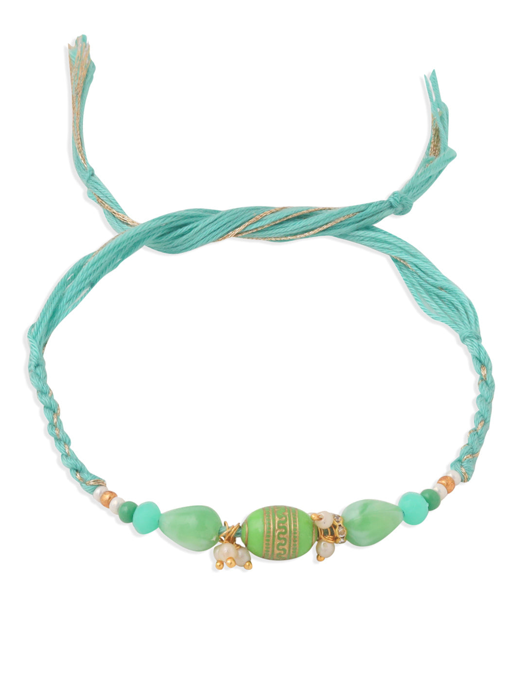 NVR Set of 2 Green Artificial Beads Bhaiya Bhabhi Rakhi, Combo for Rakshabandhan