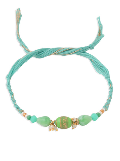 NVR Set of 2 Green Artificial Beads Bhaiya Bhabhi Rakhi with Roli Chawal Chandan & Mishri