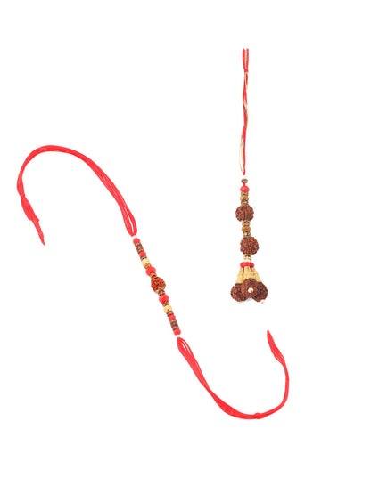 NVR Set of 2 Multicolor Rudraksh & Beads Bhaiya Bhabhi Rakhi with Roli Chawal Chandan & Mishri