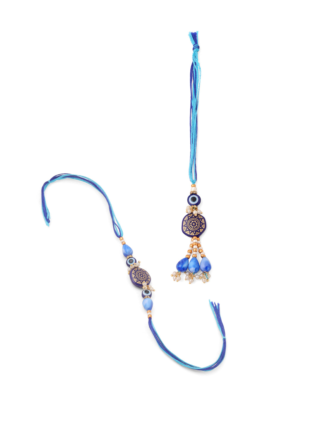 NVR Evil Eye Set of 2 Blue Artificial Beads Bhaiya Bhabhi Rakhi Combo