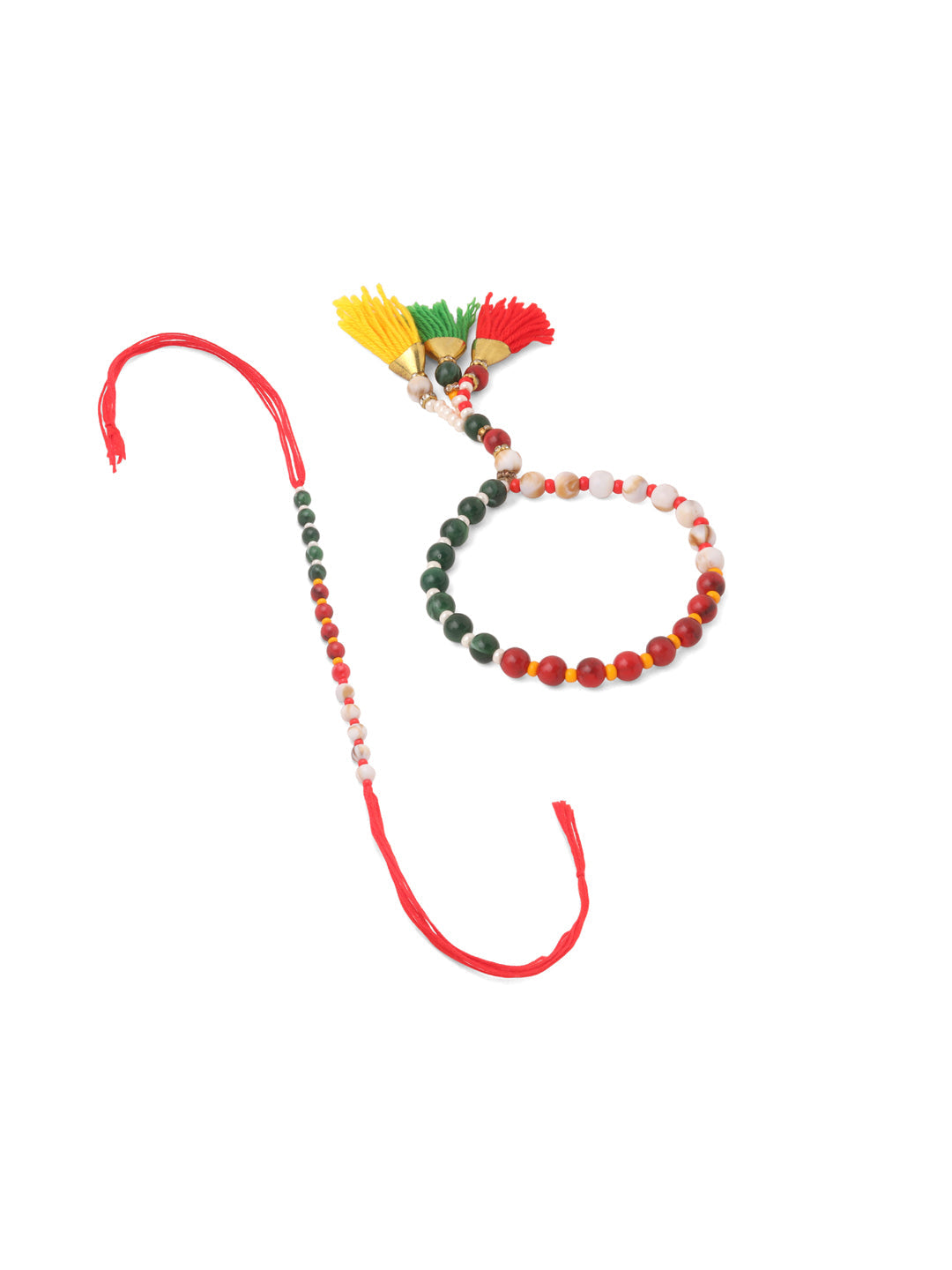 NVR Multicolor Artificial Beads Set of 2 Bhaiya Bhabhi Rakhi with Roli Chawal Chandan & Mishri