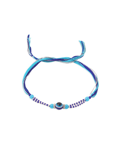 NVR Set of 2 Blue Evil Eye Artificial Beads Bhaiya Bhabhi Rakhi with Roli Chawal Chandan & Mishri