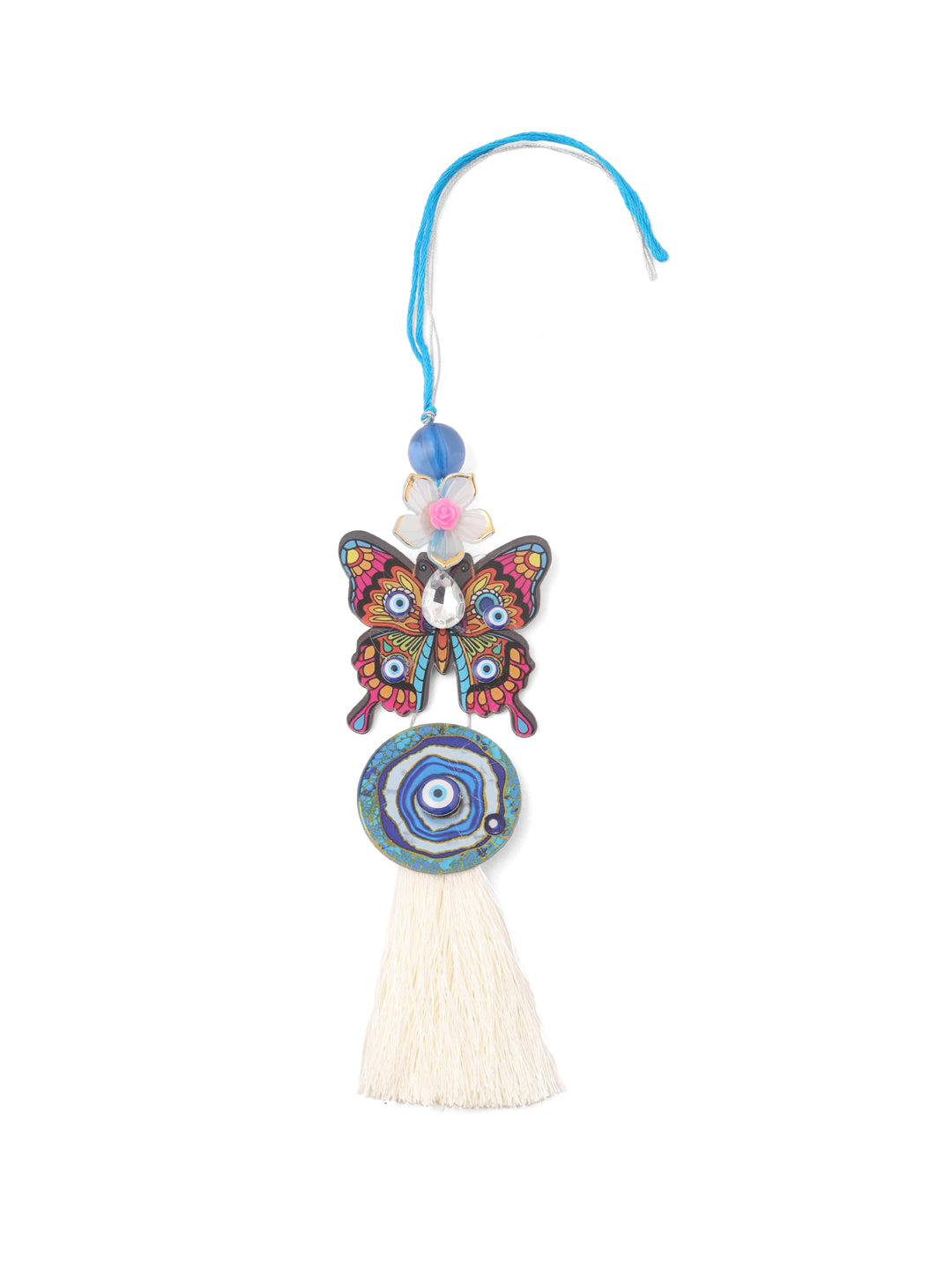NVR Blue Evil Eye Artificial Beads Set of 2 Bhaiya Bhabhi Rakhi with Roli Chawal Chandan & Mishri