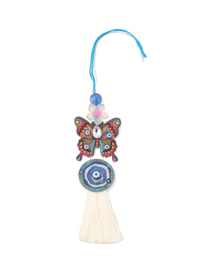 NVR Blue Evil Eye Artificial Beads Set of 2 Bhaiya Bhabhi Rakhi with Roli Chawal Chandan & Mishri