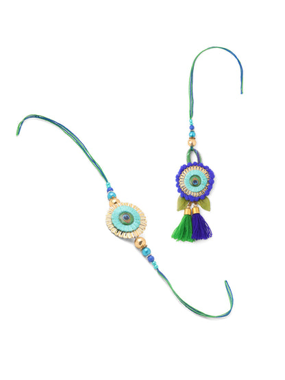 NVR Set of 2 Multicolor Artificial Beads Bhaiya Bhabhi Rakhi with Roli Chawal Chandan & Mishri