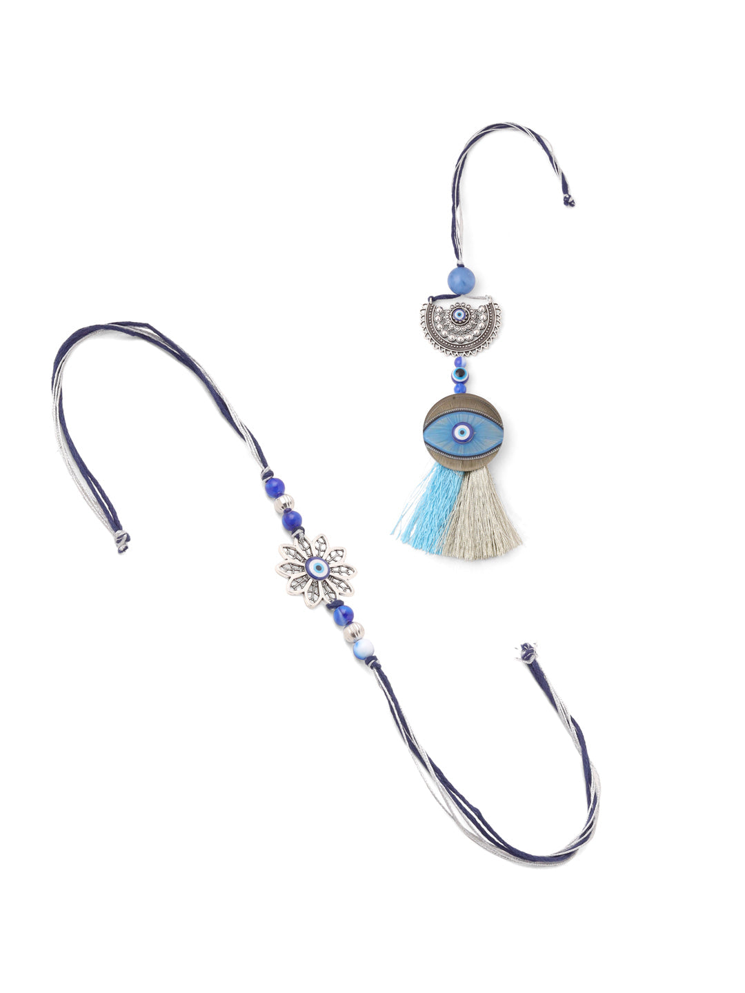 NVR Set of 2 Blue Evil Eye Artificial Beads Bhaiya Bhabhi Rakhi Combo